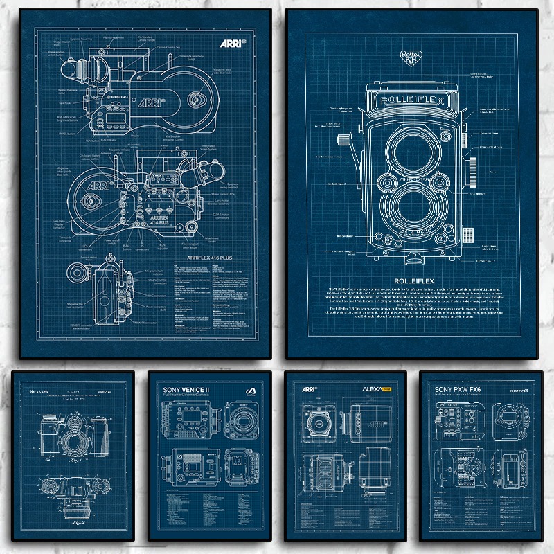 Vintage Home Cinema - Vintage Leica Camera Blueprint Poster Photography